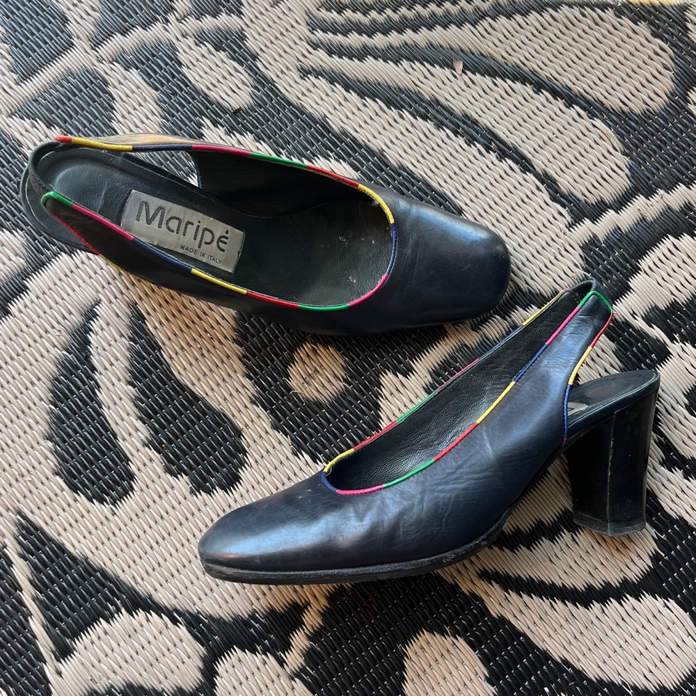 italian black heels with rainbow trim